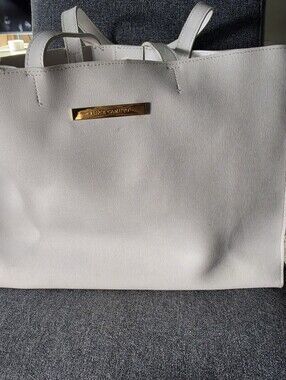 Vince Camuto Pale Gray Leather Tote with Gold Plaque